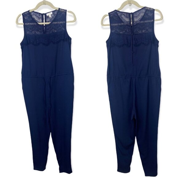 Charming Charlie Navy Blue Jumpsuit Lace Fringe Tie Waist Boho‎ Size S Bohemian - Picture 3 of 13